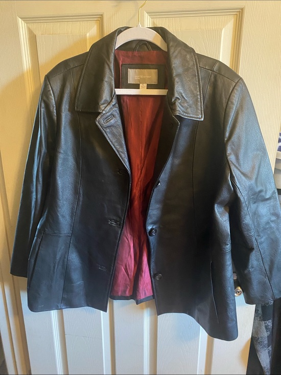 croft & barrow Jackets & Blazers - croft & barrow Black Leather Jacket with Burgundy Lining